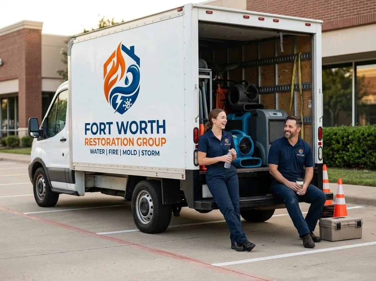 Restoration technicians with a fully equipped service truck in Westover Hills